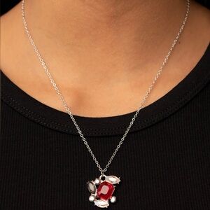 NEW Boutique Ruby & Silver Black Diamond Formal Luxury Necklace Costume Jewelry